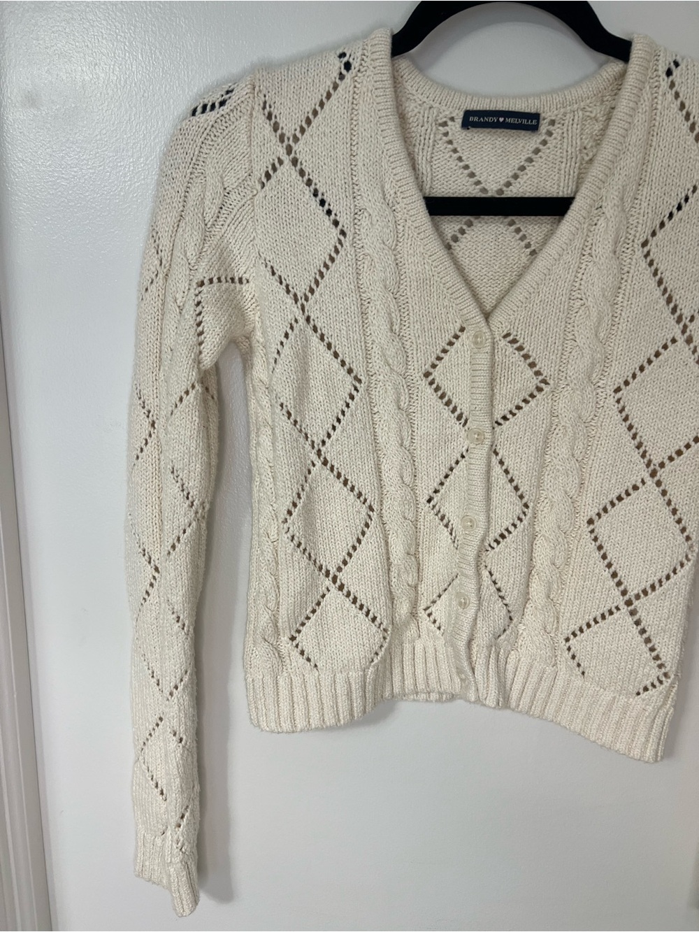 Brandy Melville Cream Cable Knit V-Neck Sweater Cardigan Minimalist Cottage - Picture 2 of 9